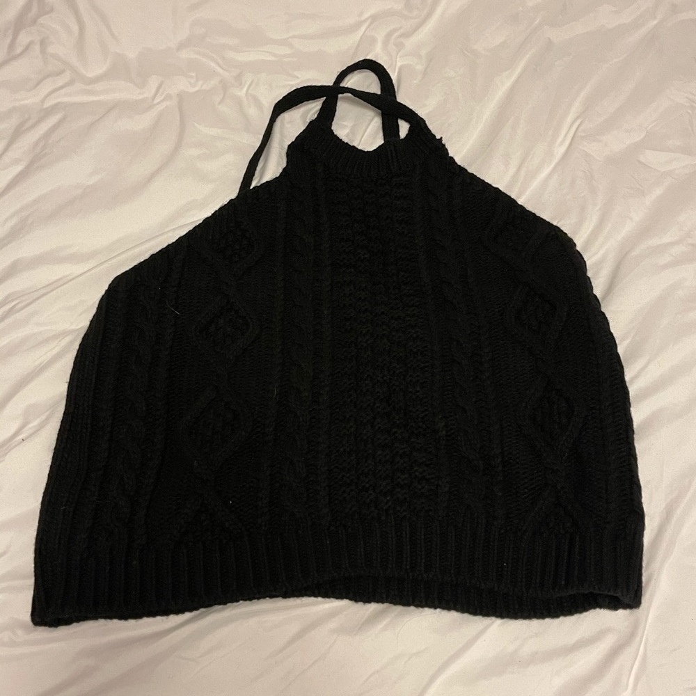 Source Unknown Cross Open Back Cable Knit Tank - image 4